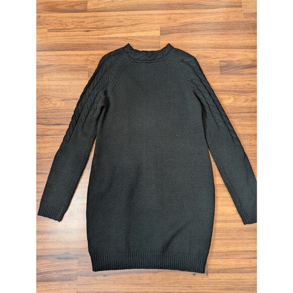 Bebe Black Cable Knit Sweater Dress - Size Small- Long Sleeve V-neck Bodycon - Picture 8 of 8